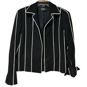 Town & Travel‎ Womens Vintage Wool Blazer USA Black White Striped Size 8